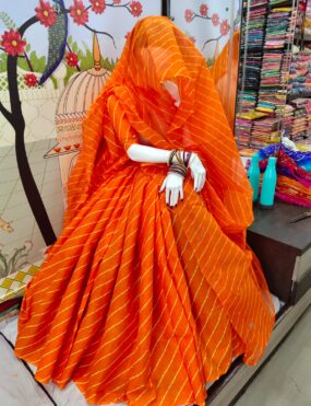 Traditional Cotton Leheriya Poshak – Rani Pink & Orange